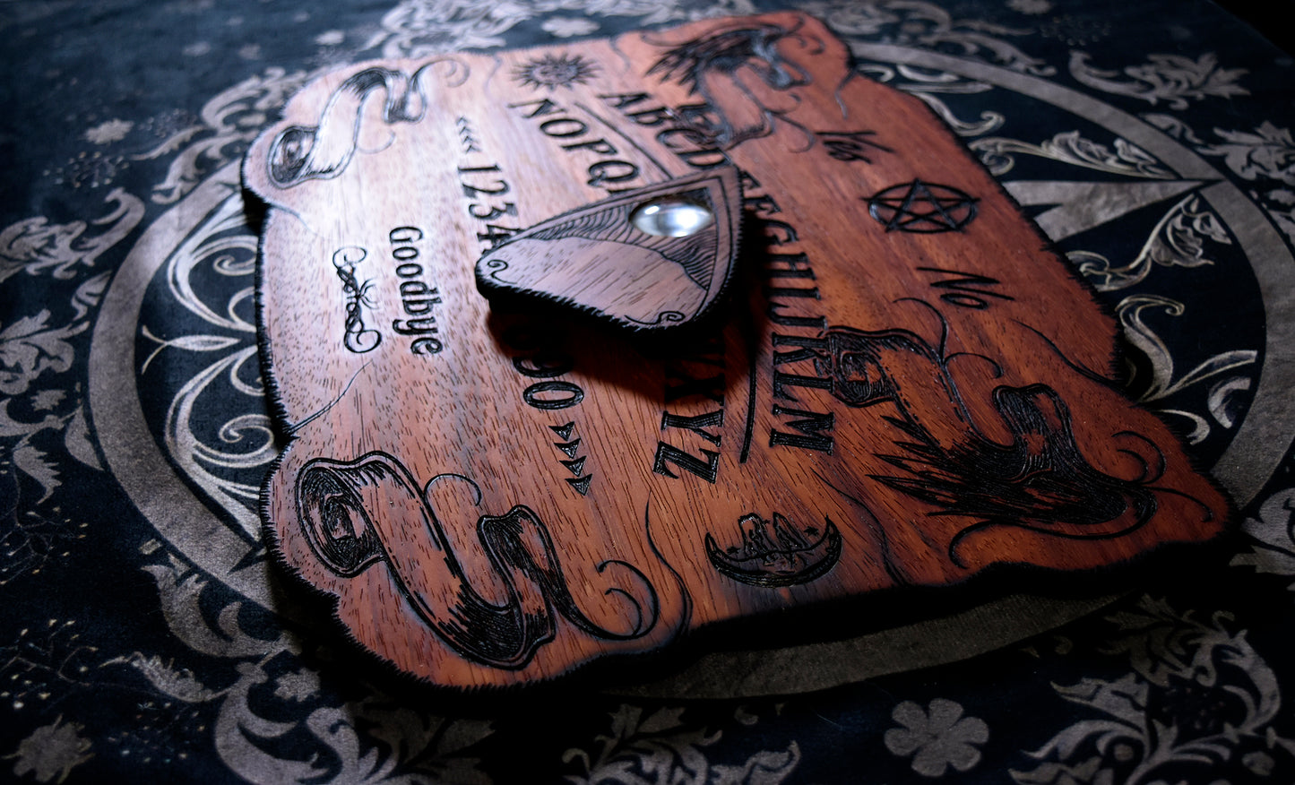 Ouija Board - Beatus Lignum Elegant Wood in PADAUK- Hand Burned